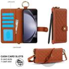 For Samsung Galaxy Z Fold5 Splicing Rhombic Texture Phone Case with Long & Short Lanyard, Not Included Pen(Brown) - 2