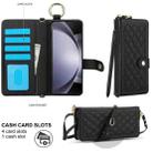 For Samsung Galaxy Z Fold6 Splicing Rhombic Texture Phone Case with Long & Short Lanyard, Not Included Pen(Black) - 2