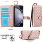 For Samsung Galaxy Z Fold6 Splicing Rhombic Texture Phone Case with Long & Short Lanyard, Not Included Pen(Rose Gold) - 2