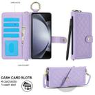 For Samsung Galaxy Z Fold6 Splicing Rhombic Texture Phone Case with Long & Short Lanyard, Not Included Pen(Purple) - 2