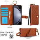 For Samsung Galaxy Z Fold6 Splicing Rhombic Texture Phone Case with Long & Short Lanyard, Not Included Pen(Brown) - 2