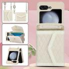 For Samsung Galaxy Z Flip7 5G Splicing Rhombic Texture Phone Case with Long & Short Lanyard, Not Included Pen(Beige) - 2