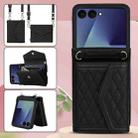 For Samsung Galaxy Z Flip7 5G Splicing Rhombic Texture Phone Case with Long & Short Lanyard, Not Included Pen(Black) - 2