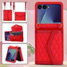 For Samsung Galaxy Z Flip7 5G Splicing Rhombic Texture Phone Case with Long & Short Lanyard, Not Included Pen(Red) - 2