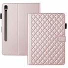 For Samsung Galaxy Tab S9 FE / S9 Rhombus Lattice Leather Tablet Case(Rose Gold) - 1