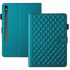 For Samsung Galaxy Tab S9 FE / S9 Rhombus Lattice Leather Tablet Case(Dark Green) - 3