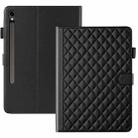 For Samsung Galaxy Tab S9 FE / S9 Rhombus Lattice Leather Tablet Case(Black) - 3
