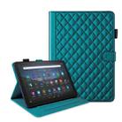 For Amazon Kindle Fire HD10 2023 Rhombus Lattice Leather Tablet Case(Dark Green) - 1