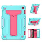 For Amazon Kindle Fire HD 8 2020/Fire 8 Plus T-shaped Bracket Contrast Color Shockproof PC + Silicone Tablet Protective Case(Mint Green+Rose Red) - 1