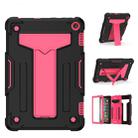 For Amazon Kindle Fire HD 8 2020/Fire 8 Plus T-shaped Bracket Contrast Color Shockproof PC + Silicone Tablet Protective Case(Black+Rose Red) - 1