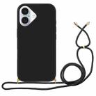 For iPhone 16 Wheat Straw Material + TPU Phone Case with Lanyard(Black) - 1