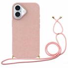 For iPhone 16 Plus Wheat Straw Material + TPU Phone Case with Lanyard(Pink) - 1