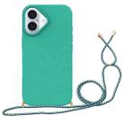 For iPhone 16 Plus Wheat Straw Material + TPU Phone Case with Lanyard(Green) - 1