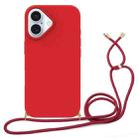 For iPhone 16 Plus Wheat Straw Material + TPU Phone Case with Lanyard(Red) - 1