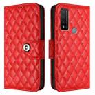 For TCL 20 R 5G Rhombic Texture Flip Leather Phone Case with Lanyard(Red) - 2