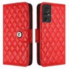 For TCL 40 SE Rhombic Texture Flip Leather Phone Case with Lanyard(Red) - 2