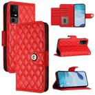 For TCL 40 R 5G Rhombic Texture Flip Leather Phone Case with Lanyard(Red) - 1