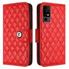 For TCL 40 R 5G Rhombic Texture Flip Leather Phone Case with Lanyard(Red) - 2