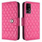 For TCL 40 R 5G Rhombic Texture Flip Leather Phone Case with Lanyard(Rose Red) - 2