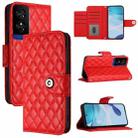 For TCL 50 5G Rhombic Texture Flip Leather Phone Case with Lanyard(Red) - 1