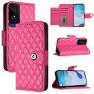 For TCL 50 5G Rhombic Texture Flip Leather Phone Case with Lanyard(Rose Red) - 1