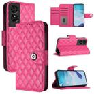 For TCL 50 SE Rhombic Texture Flip Leather Phone Case with Lanyard(Rose Red) - 1