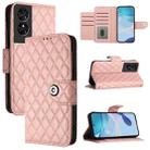 For TCL 50 SE Rhombic Texture Flip Leather Phone Case with Lanyard(Coral Pink) - 1