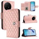 For TCL 50 XL 5G Rhombic Texture Flip Leather Phone Case with Lanyard(Coral Pink) - 1