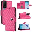 For TCL 50 XE 5G Rhombic Texture Flip Leather Phone Case with Lanyard(Rose Red) - 1