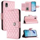 For TCL 201 Rhombic Texture Flip Leather Phone Case with Lanyard(Pink) - 1