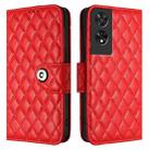 For TCL 505 Rhombic Texture Flip Leather Phone Case with Lanyard(Red) - 2