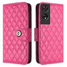 For TCL 505 Rhombic Texture Flip Leather Phone Case with Lanyard(Rose Red) - 2