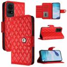 For TCL 50 LE 5G Rhombic Texture Flip Leather Phone Case with Lanyard(Red) - 1