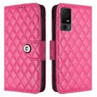 For TCL 40 XL / 40 T T608DL Rhombic Texture Flip Leather Phone Case with Lanyard(Rose Red) - 2