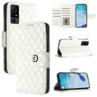 For TCL 40 XL / 40 T T608DL Rhombic Texture Flip Leather Phone Case with Lanyard(White) - 1