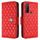 For TCL 30 XL T701DL Rhombic Texture Flip Leather Phone Case with Lanyard(Red) - 2