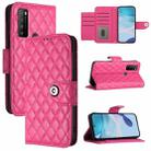 For TCL 30 XL T701DL Rhombic Texture Flip Leather Phone Case with Lanyard(Rose Red) - 1