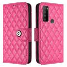 For TCL 30 XL T701DL Rhombic Texture Flip Leather Phone Case with Lanyard(Rose Red) - 2