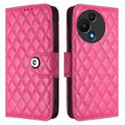 For TCL 60 SE NxtPaper / 605 Rhombic Texture Flip Leather Phone Case with Lanyard(Rose Red) - 2