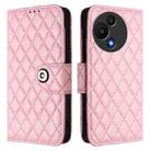 For TCL 60 SE NxtPaper / 605 Rhombic Texture Flip Leather Phone Case with Lanyard(Pink) - 2