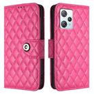 For Blackview A53 Rhombic Texture Flip Leather Phone Case with Lanyard(Rose Red) - 2