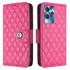 For Oukitel C32 Rhombic Texture Flip Leather Phone Case with Lanyard(Rose Red) - 2