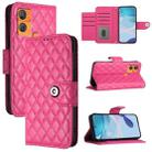 For Oukitel C33 Rhombic Texture Flip Leather Phone Case with Lanyard(Rose Red) - 1