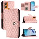 For Oukitel C33 Rhombic Texture Flip Leather Phone Case with Lanyard(Coral Pink) - 1