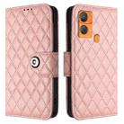 For Oukitel C33 Rhombic Texture Flip Leather Phone Case with Lanyard(Coral Pink) - 2