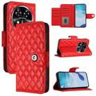 For Oukitel C37 Rhombic Texture Flip Leather Phone Case with Lanyard(Red) - 1