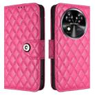 For Oukitel C37 Rhombic Texture Flip Leather Phone Case with Lanyard(Rose Red) - 2