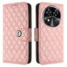 For Oukitel C37 Rhombic Texture Flip Leather Phone Case with Lanyard(Coral Pink) - 2