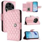 For Oukitel C37 Rhombic Texture Flip Leather Phone Case with Lanyard(Pink) - 1