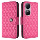 For Oukitel C38 Rhombic Texture Flip Leather Phone Case with Lanyard(Rose Red) - 2
